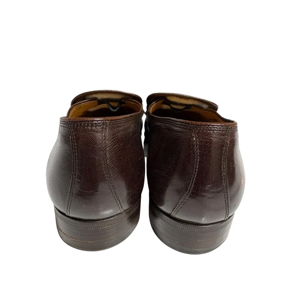Bruno Magli Vintage Brown Leather Crocodile Texture Gold Logo Slip on Loafer - 6
